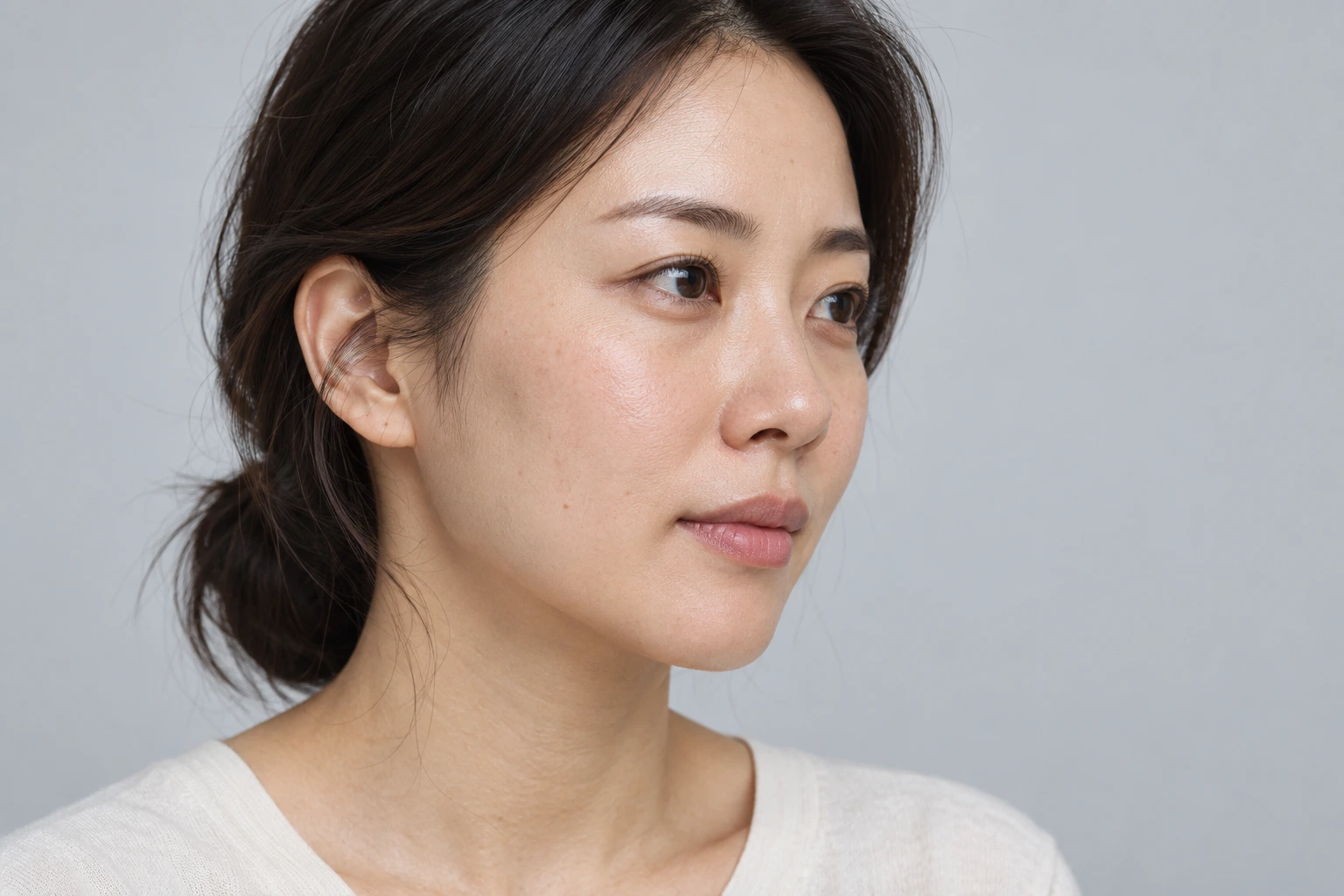 피부결과 잔주름을 관찰할 수 있는 자연스러운 성인 여성 피부 이미지